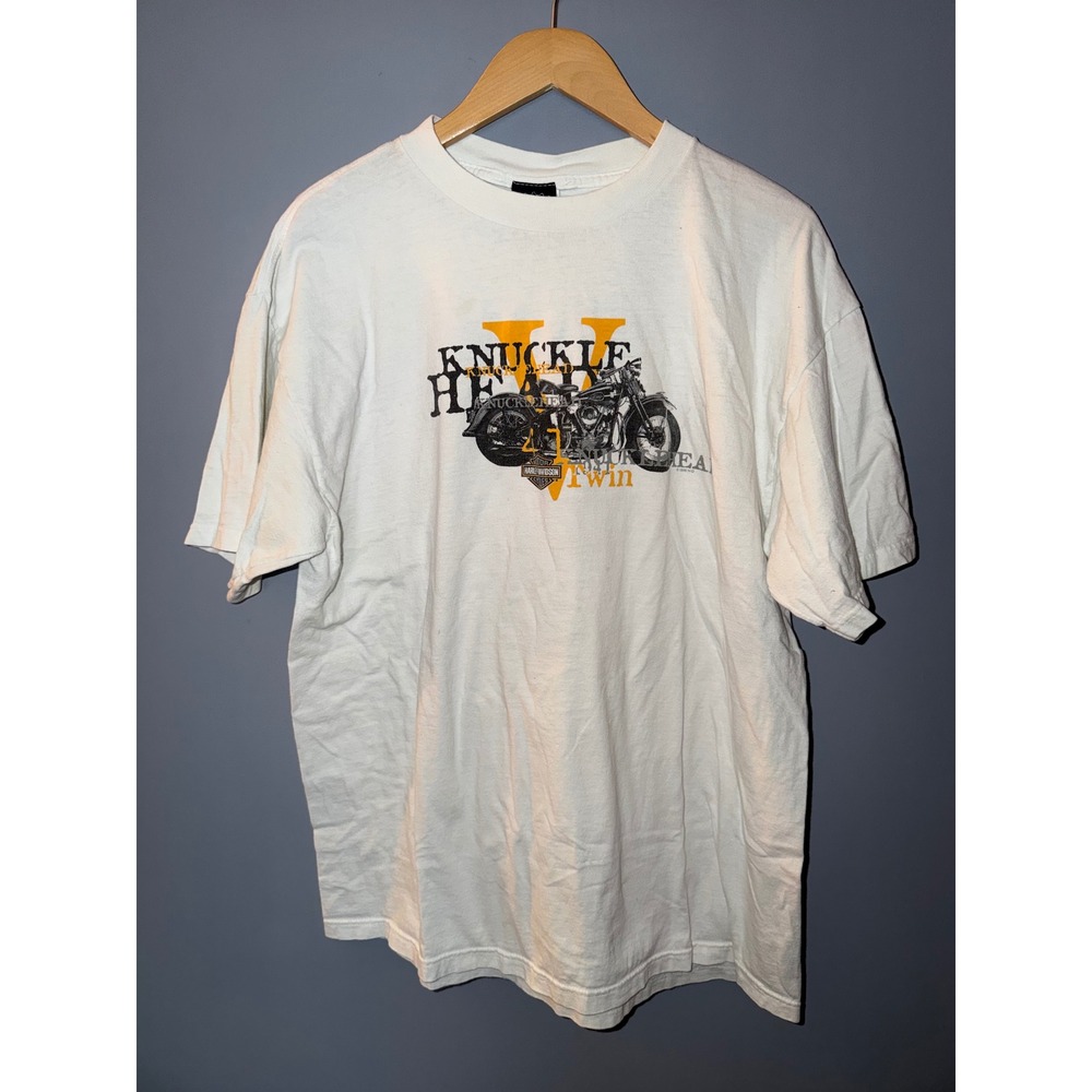 Vintage 1998 Harley Davidson Knucklehead V-Twin T-Shirt White XL Single Stitch